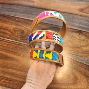 Cool Western Embroidered Belt Leather or Faux Leather Waist Size 32-35.5 EUC